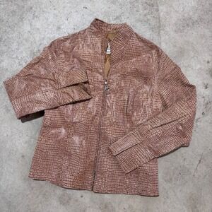 Vintage Leather Crocodile Print Jacket Women's Brown‎ Full Zip Size Large